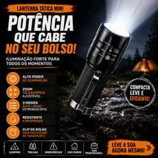 Lanterna Tática Mini LED a Pilha com Zoom Telescópico Portátil Alumínio Camping Trilha Emergência