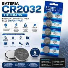 Cartela 5 Baterias CR2032 3V Lithium Pilha Botão Moeda para Controle Balança Relógio