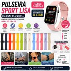 Pulseira Silicone Smartwatch 42 44 45 49mm Compatível Sport Lisa Respirável Cores Sortidas