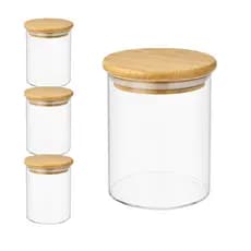Kit 3 Potes Vidro Hermético Potinho Com Tampa de Bambu 210ml