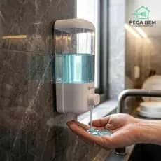 Porta Sabão Líquido Automático de Parede para Cozinha e Banheiro