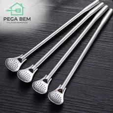 Canudo Colher com Filtro Aço Inox para Chimarrão Tereré Chá Drinks Reutilizável 18cm