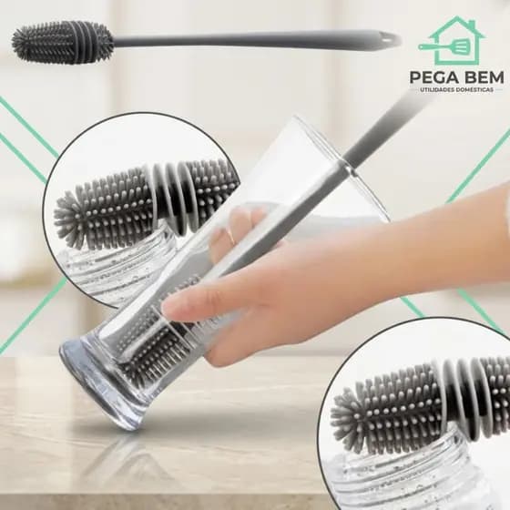 Escova De Silicone Para Lavar Garrafa Mamadeira Copo Taça Ou Banheiro 33cm Em Casa Cozinha Limpeza Multiuso