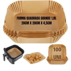 Kit 100 forma descartável para fritadeira air fryer em papel antiaderente quadrado 20x20cm