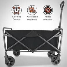 Carrinho Multiuso Dobrável Portátil Preto Para Carga Camping Pesca Compras