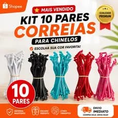 Kit com 10 pares Correias chinelo  tira Tradicional e slim metalizado masculino e feminino