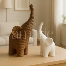 Elefantes Decorativos Família – Design Moderno Efeito Crochê | Decoração Sala, Quarto e Escritório| Presente Especial
