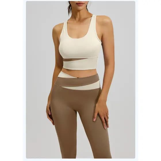 Conjunto De Ioga Com Controle De Barriga E Cintura Alta Bloco Colorido , Roupa De fitness Justa Para Mulheres