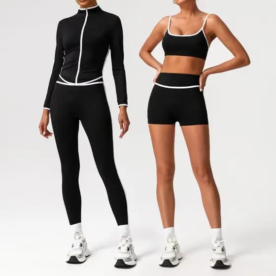 Conjunto Esportivo Feminino De Cintura Alta , De Ioga Com Sensação nude Justa Em Bloco Colorido , Roupa Ativa Para Corri