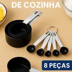 Kit Colheres e Copos Medidores 8 Peças em Aço Inox para Cozinha