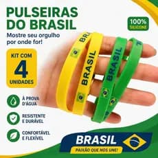 Kit com 2/4/6/8 Pulseiras de Silicone Brasil – Verde e Amarelo, Unissex