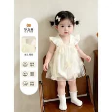 Meninas roupas de verão estilo fino pequeno mês idade dopamina usar uma peça bebê de um ano de idade vestido gaze macacã