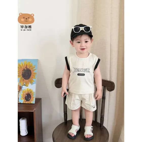 Bebê roupas de bebê verão estilo fino estilo ocidental Split terno verão estilo verão menino bebê calças superiores tern