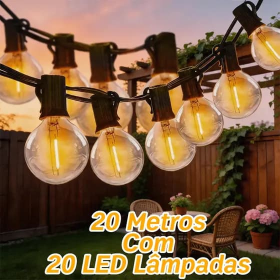 Varal De Luzes 20 Metros Com 20 Lâmpadas Led Conectável Festas E Casamentos Luz Quente 110V/220V