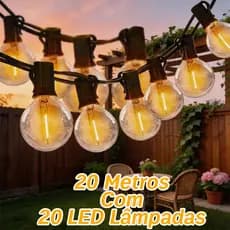 Varal De Luzes 20 Metros Com 20 Lâmpadas Led Conectável Festas E Casamentos Luz Quente 110V/220V