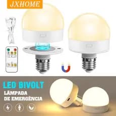Lâmpada Bulbo de Emergência LED Recarregável E27 Com Controle Remoto 3 Cores LED Portátil Magnético