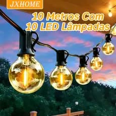 2W Varal De Luzes Área Externa Inquebrável 10M Com 10 Lâmpadas Led Inclusas Conectável Em Série