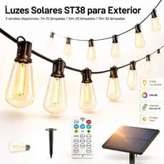 Varal De Luzes Área Externa Inquebrável Lâmpadas Solar 30 Luzes 15m Com Controle Remoto