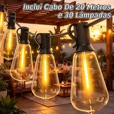 Varal de luzes área externa Inquebrável 7/10/14/20M Com 30 Lâmpadas LED Inclusas Conectável em série