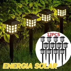 Kit 12 Espeto Luz Solar Recarregável LED Luminária Branco Quente Jardim Quintal