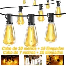 Varal De Luzes Festão 10Metros 15 Lâmpadas Inclusas Luz Quente Conectados em Série
