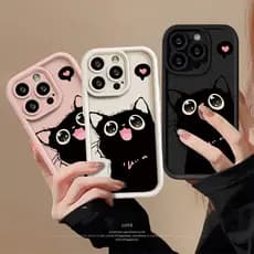 Capinha Capa de silicone Anti-impacto Gatinho fofo para iPhone 13 XR 14 15 16 12 11 pro max plus