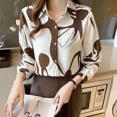 M4X4 8041 2026 Blusa de chiffon estampada para mulheres, estilo coreano para escritório.
