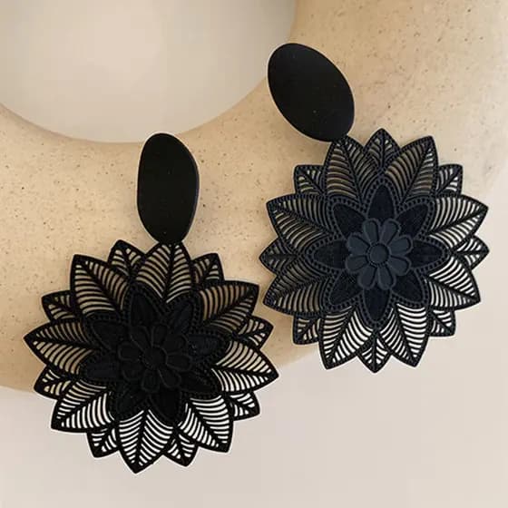 925 agulha de prata preto oco grande flor brincos estilo coreano exagerado estilo Mori elegante influenciador Retro brin