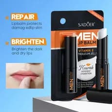 SADOER Bálsamo labial masculino esqualano 2.7g Vitamina E Vaselina Hidratante incolor Anti-secagem Fosco Não gorduroso B