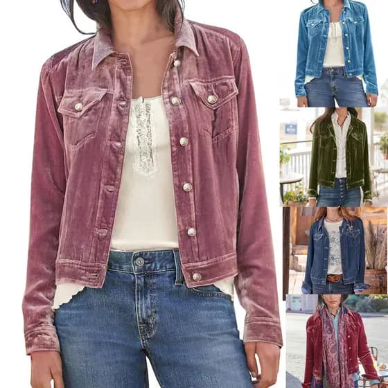 2026 novo estilo feminino Cross-Border ouro veludo jaqueta feminina Workwear jaqueta superior curta