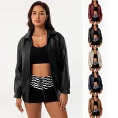 2026 moda Popular solto jaqueta de couro feminino OVERSIZE senhoras jaqueta manga longa lapela primavera outono jaqueta