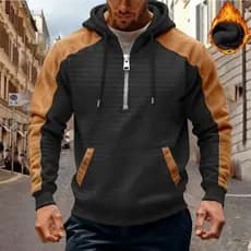 Cross-Border outono inverno Retro Casual velo moletom com capuz na moda cor-bloqueio esportes Hoodie masculino topo