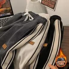 Outono inverno forro de lã engrossado Sweatpants calças de veludo masculino na moda calças esportivas em linha reta solt