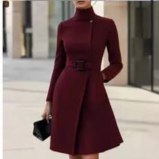 2026 Cross-Border independente em pé elegante outono inverno manga comprida elegante vestido Casual