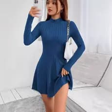 2026 novo estilo outono inverno moda transfronteiriça fino ajuste cor sólida manga comprida vestido de malha feminino
