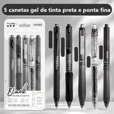 Conjunto de 5 canetas gel pretas de ponta fina, alta precisão, grande capacidade e escrita contínua WJ-10