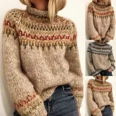 Suéter feminino de inverno meia gola alta pulôver estampa reta suéter estilo unissex