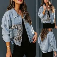 Cross-Border outono inverno novo estilo Denim jaqueta feminina de manga comprida independente jaqueta feminina leopardo