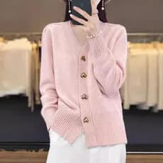Botão de amor 2026 outono inverno novo estilo cor sólida simples malhas manga longa com decote em V Cardigan camisola ex