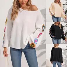 Moletom outono inverno novo estilo Cross-Border feminino em torno do pescoço gola pulôver moletom aleatório misturado