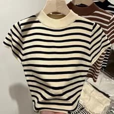 2026 outono novo estilo meia gola alta listrado camisola de fundo feminino fino-ajuste mais magro olhar de manga curta g