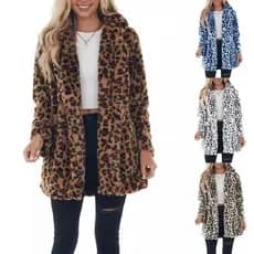 2026 outono inverno estampa de leopardo feminina elegante pele sintética com bolsos casaco de pele solta