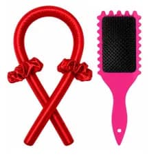 Kit Modelador de Cachos Sem Calor de Cetim + Escova Raquete para Fitagem + Scrunchies Antifrizz para Cachos e Ondulados