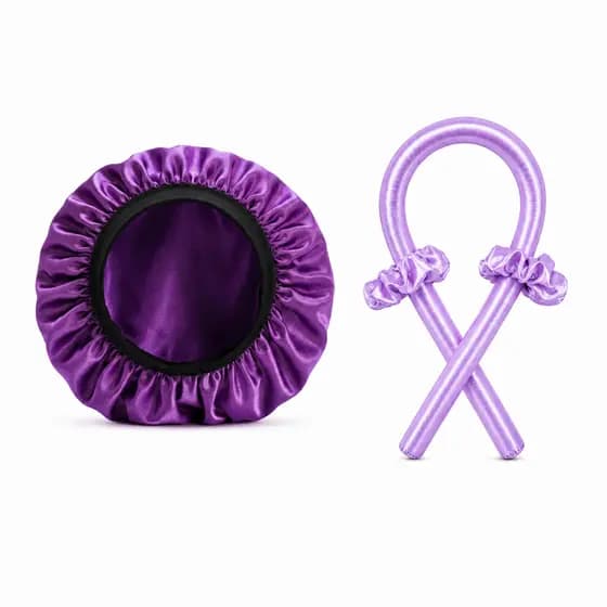 Kit Touca de Cetim com Faixa + Modelador de Cachos Sem Calor de Cetim + Scrunchies Antifrizz para Cachos Definidos