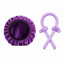 Kit Touca de Cetim com Faixa + Modelador de Cachos Sem Calor de Cetim + Scrunchies Antifrizz para Cachos Definidos