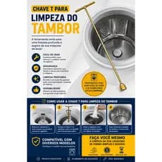 Chave T Profissional 10mm 48/62cm para Limpeza Completa do Tambor da Máquina de Lavar