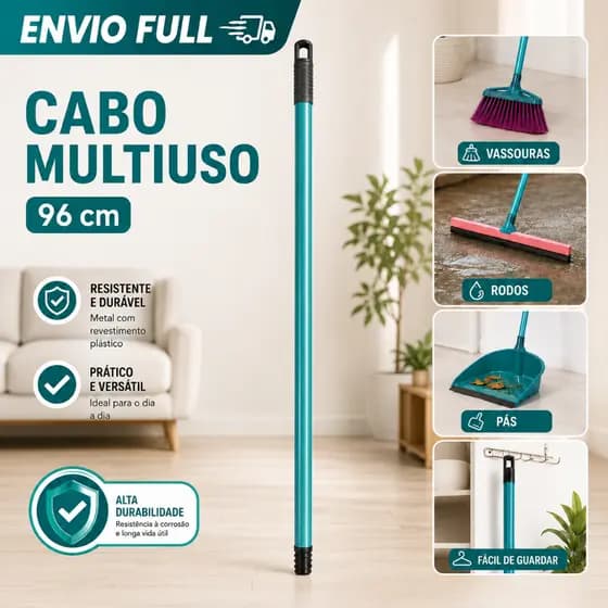 Cabo De Vassoura Rodo Pá 96cm Metal Revestido Plástico Com Rosca Universal Resistente