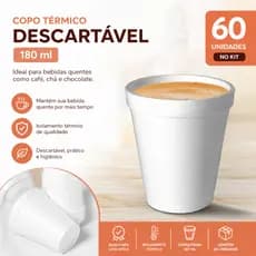 KIT 60 UNIDADES DE COPOS TÉRMICOS DESCARTÁVEIS 180 ML - 3 PACOTES - SERVE QUENTE OU FRIO - PRODUTO 100% RECICLÁVEL