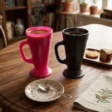 Kit Caneca Cappuccino Muda de Cor - Pintadas Pigmento Termocrômico, Muda Cor c/ Líquido Quente - Caneca Vidro Pink Preta