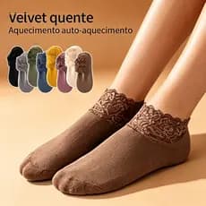 Kit 8 Pares Meias Térmicas Femininas Curtas Forradas de Pelúcia, Antiderrapante e Confortável, Meia de Algodão para Têni